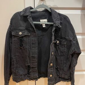 Cropped Black Ripped Jean Jacket